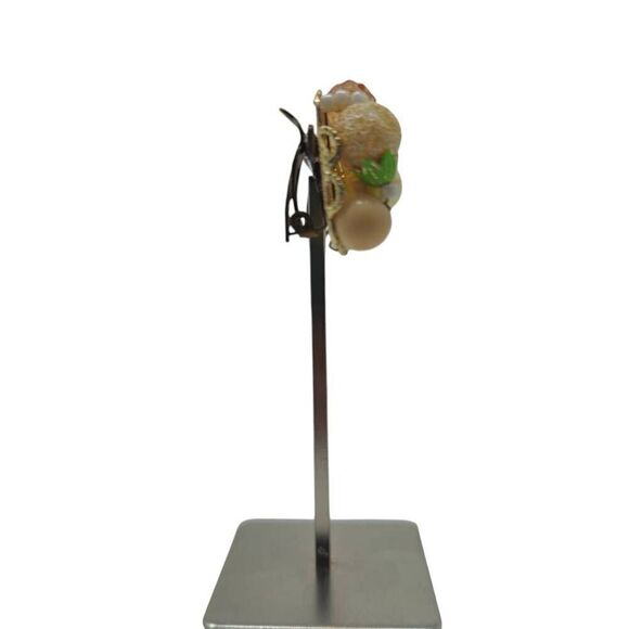 Vintage 1950s Pineapple Beaded Clip-On Earrings | Made in Japan | 1" - Picture 4 of 8